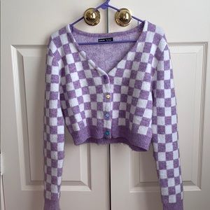 Button Front Gingham Cropped Cardigan